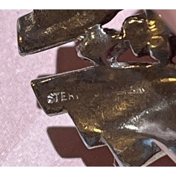 Vintage Brooch/Pin Sterling Victorian Goth Black Onyx Floral Art Deco Design - Picture 6 of 9